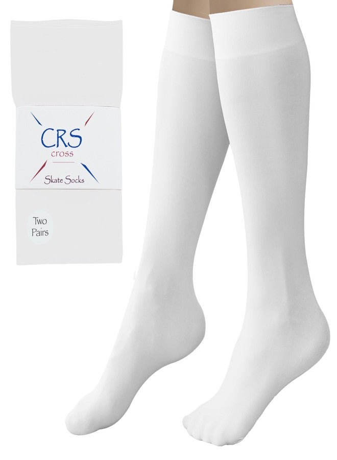 CRS Cross Figure Skating Socks. 2 Pair of Knee High Tights for Ice Skates and Dance. Premium Footed Skate Socks are available in a Wide Variety of Fun Colors. (Waltz White) - Image 1